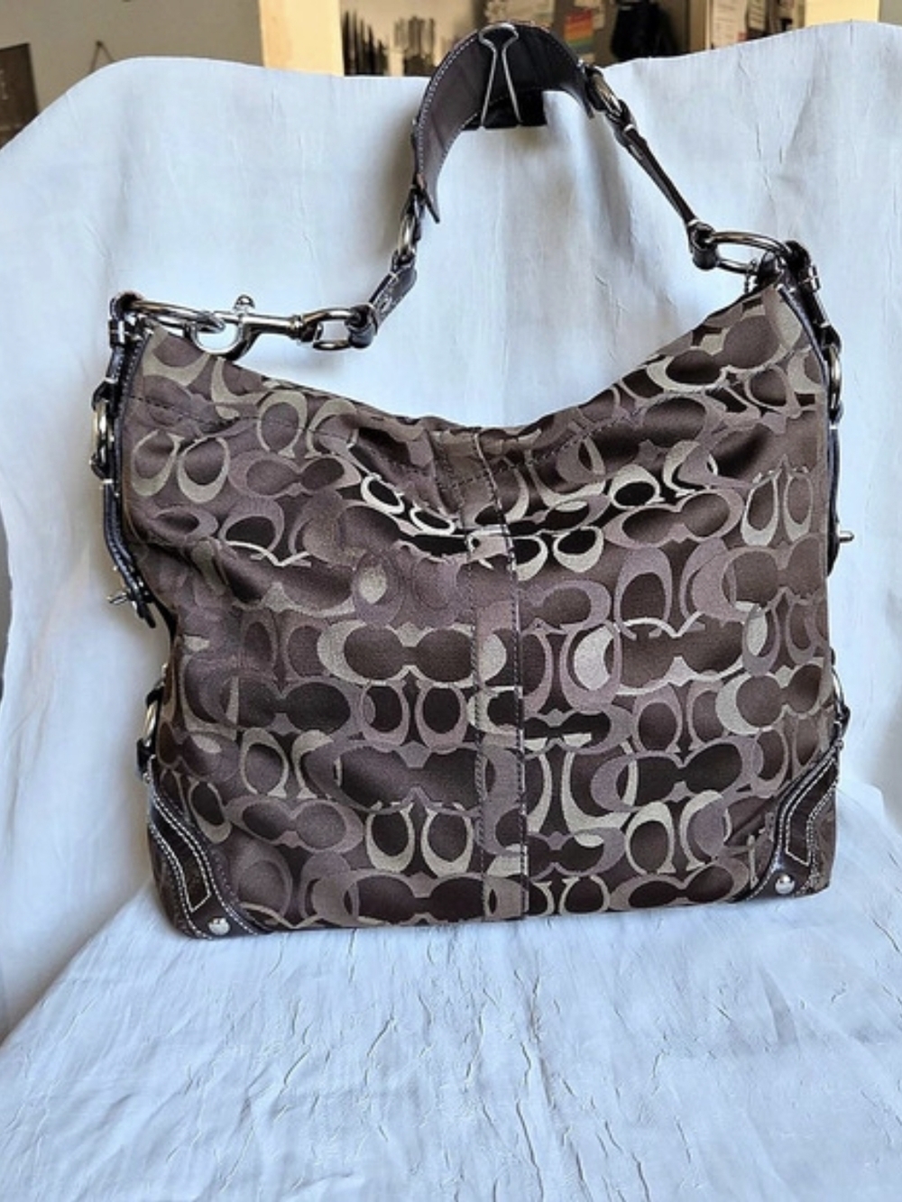Vintage Coach Carly Large Optic Signature Jacquard Hobo Bag